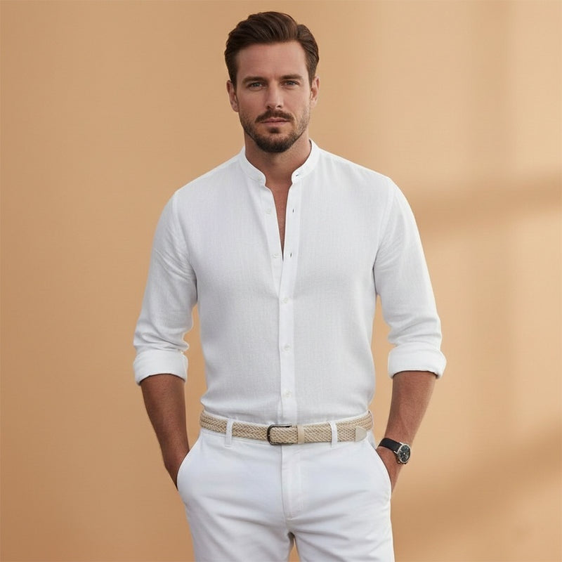 Afonso | Camisa de Linho Gola Mao Homem Manga Comprida