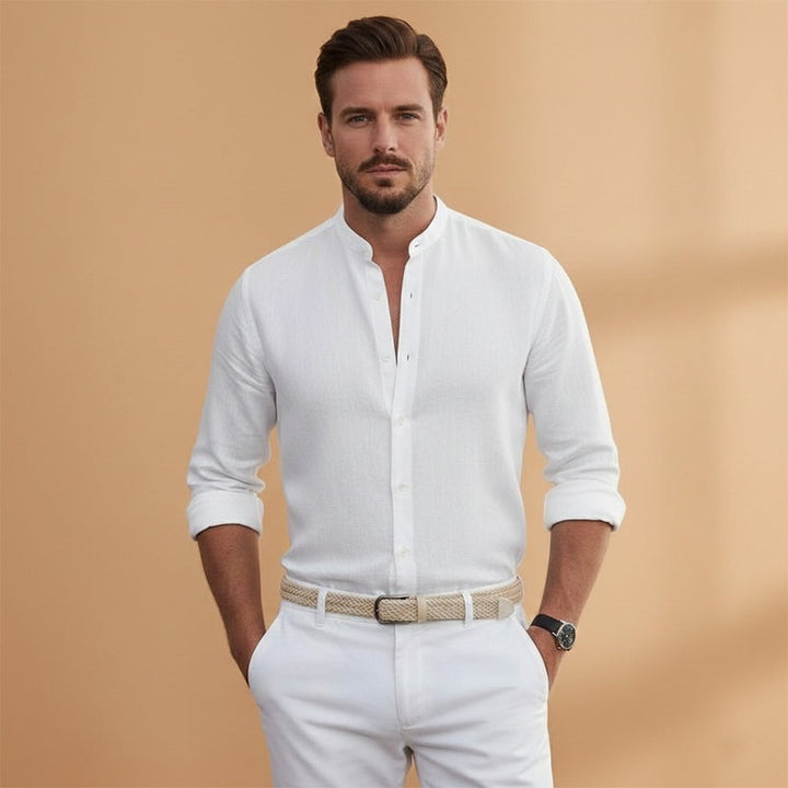 Afonso | Camisa de Linho Gola Mao Homem Manga Comprida