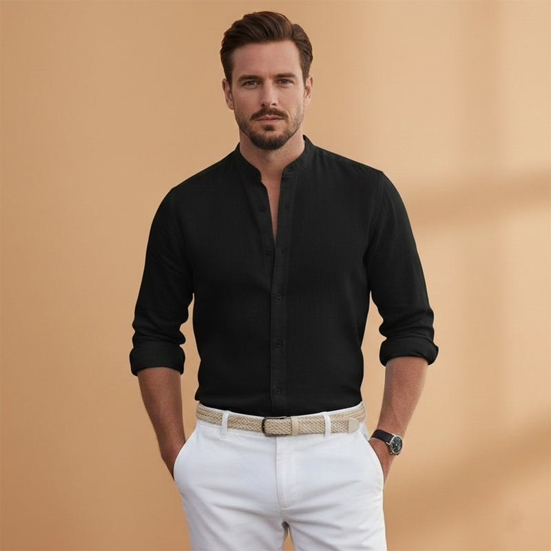 Afonso | Camisa de Linho Gola Mao Homem Manga Comprida