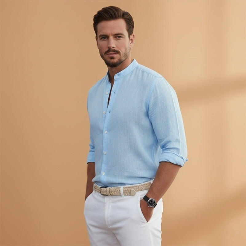 Afonso | Camisa de Linho Gola Mao Homem Manga Comprida