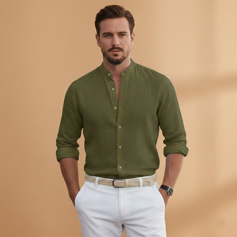 Afonso | Camisa de Linho Gola Mao Homem Manga Comprida