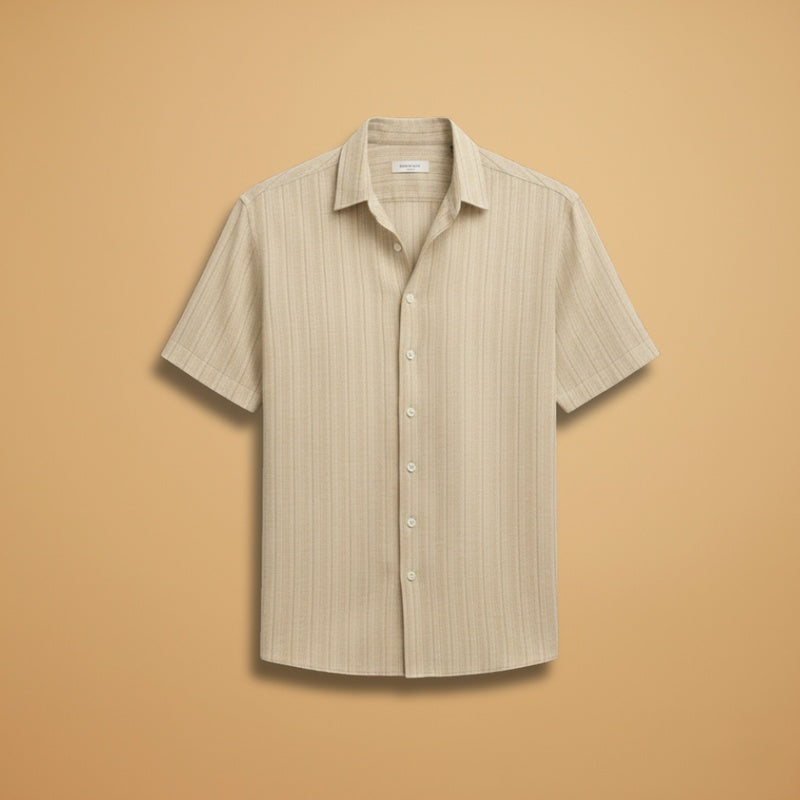 Hugo | Camisa de Linho Listrada Homem Manga Curta