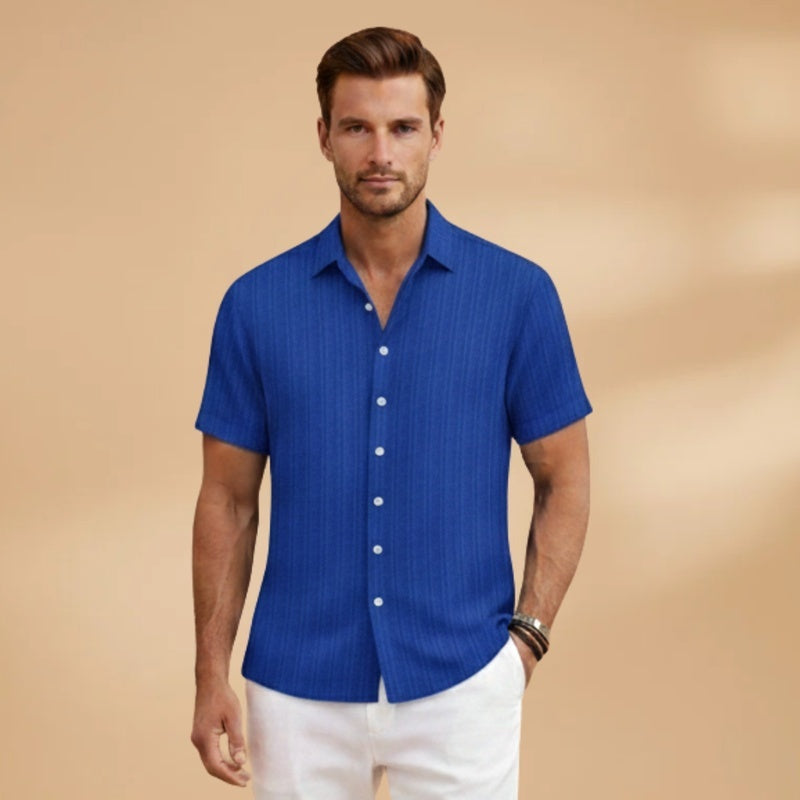 Hugo | Camisa de Linho Listrada Homem Manga Curta