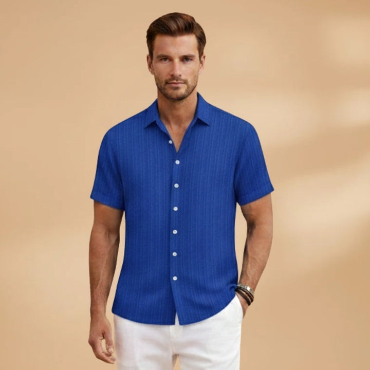 Hugo | Camisa de Linho Listrada Homem Manga Curta