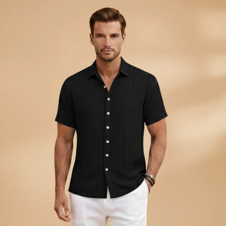 Hugo | Camisa de Linho Listrada Homem Manga Curta
