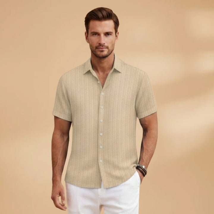 Hugo | Camisa de Linho Listrada Homem Manga Curta