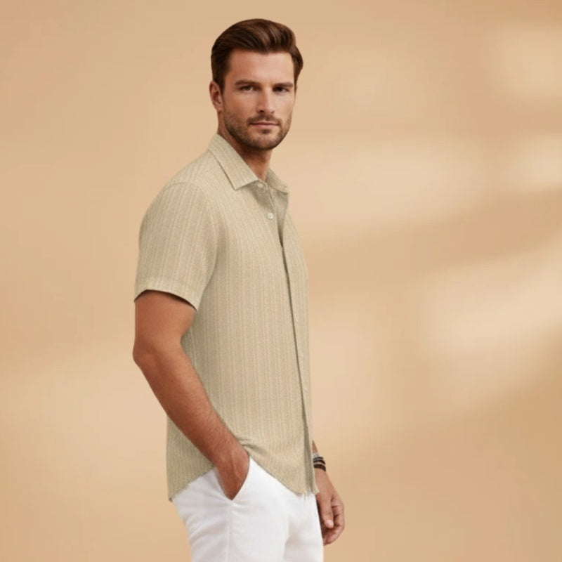 Hugo | Camisa de Linho Listrada Homem Manga Curta