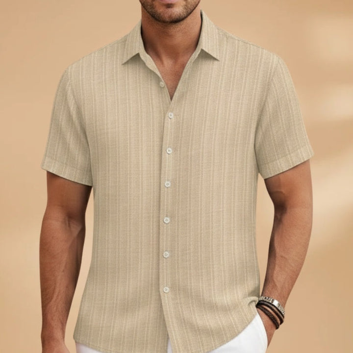 Hugo | Camisa de Linho Listrada Homem Manga Curta