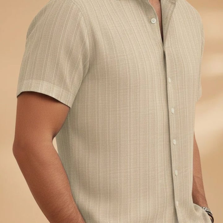 Hugo | Camisa de Linho Listrada Homem Manga Curta