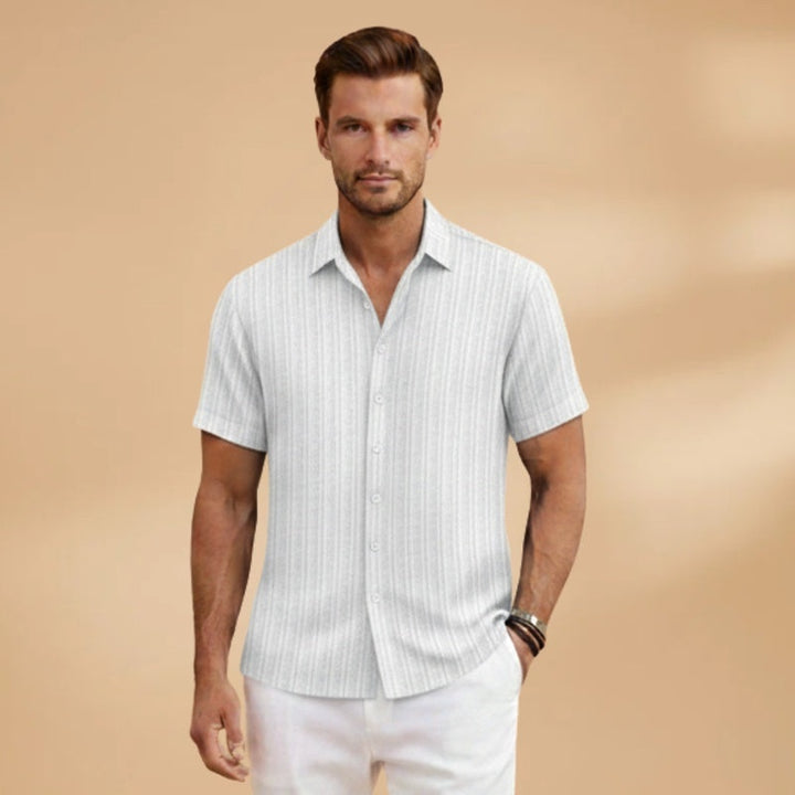 Hugo | Camisa de Linho Listrada Homem Manga Curta