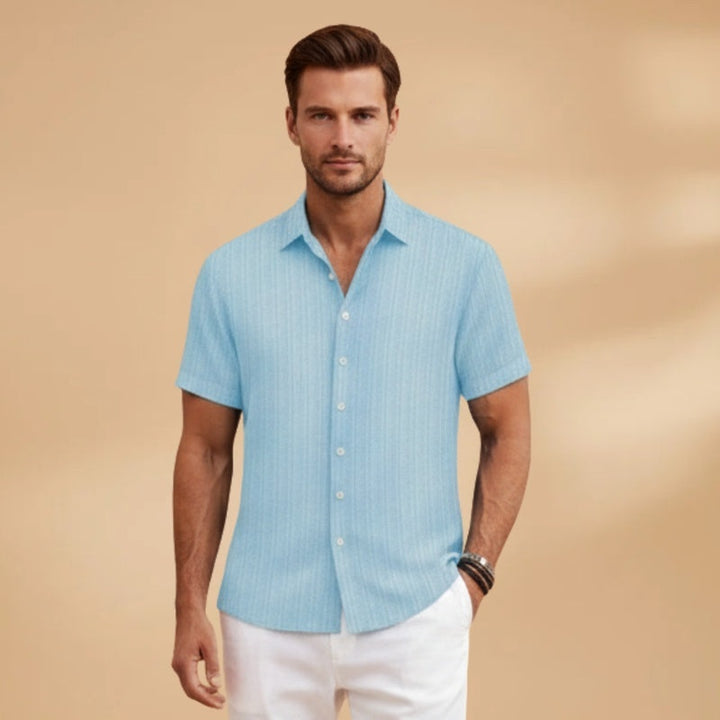Hugo | Camisa de Linho Listrada Homem Manga Curta