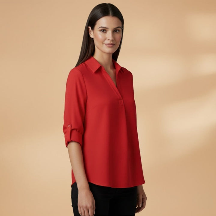 Inês | Camisa de Linho Mulher Manga 3/4 Decote V