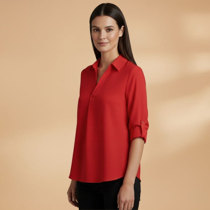 Inês | Camisa de Linho Mulher Manga 3/4 Decote V