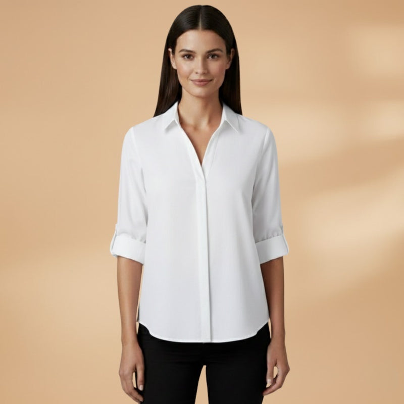 Inês | Camisa de Linho Mulher Manga 3/4 Decote V