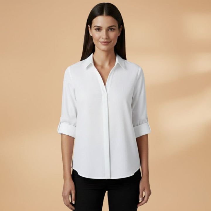Inês | Camisa de Linho Mulher Manga 3/4 Decote V