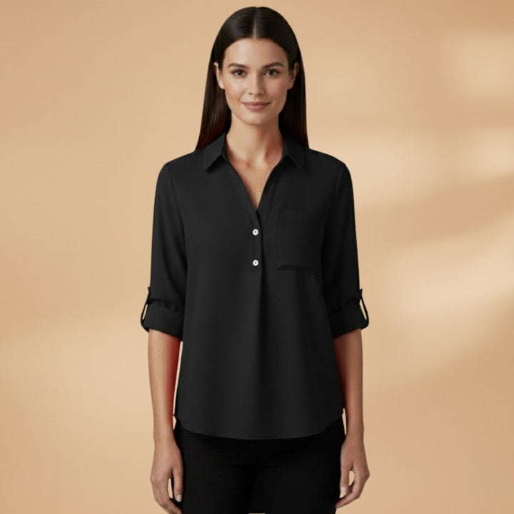 Inês | Camisa de Linho Mulher Manga 3/4 Decote V