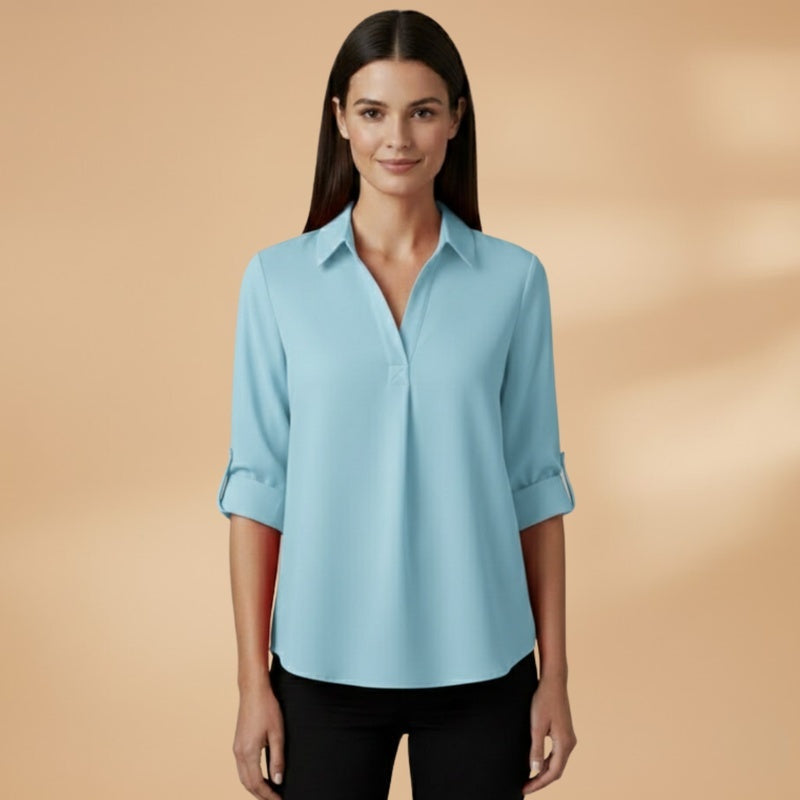 Inês | Camisa de Linho Mulher Manga 3/4 Decote V