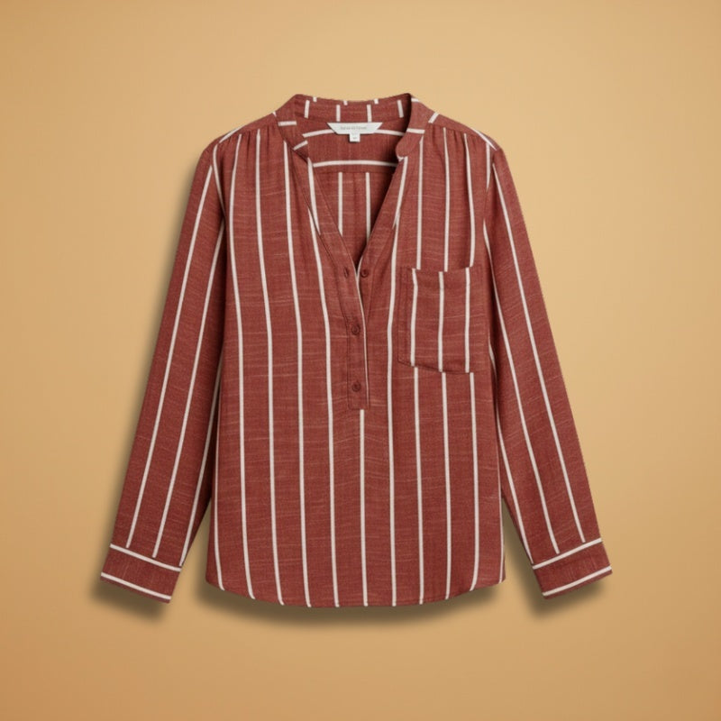 Dulce | Camisa de Linho Risca Vertical Mulher Manga Comprida