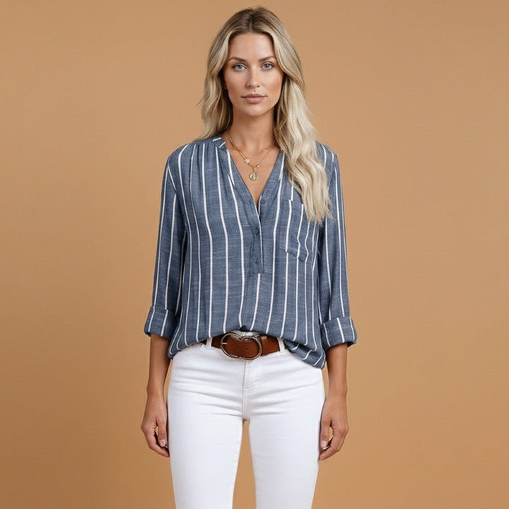Dulce | Camisa de Linho Risca Vertical Mulher Manga Comprida