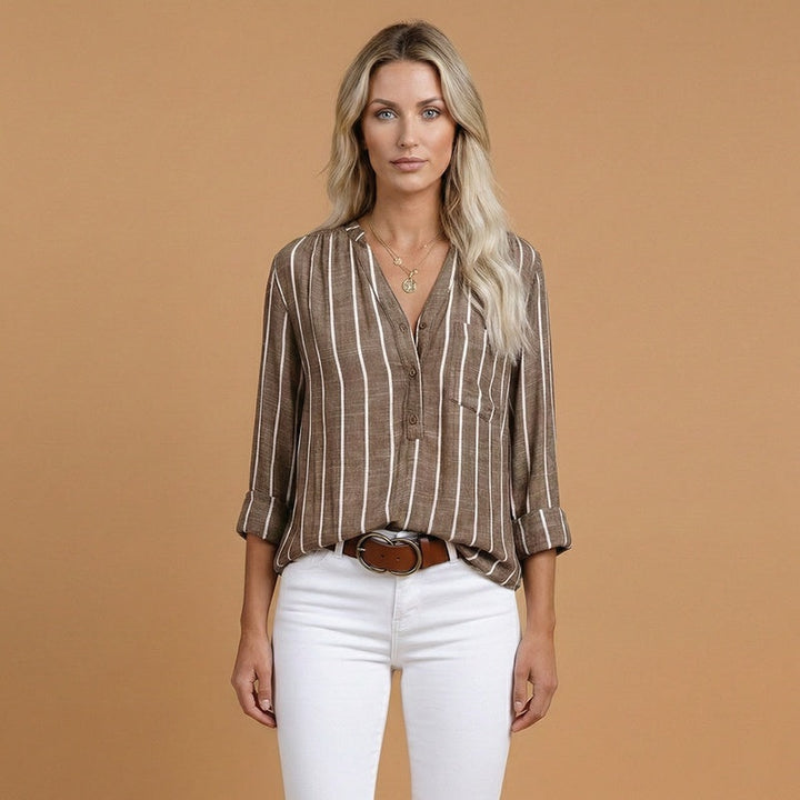 Dulce | Camisa de Linho Risca Vertical Mulher Manga Comprida