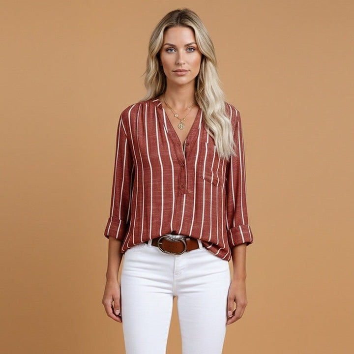 Dulce | Camisa de Linho Risca Vertical Mulher Manga Comprida