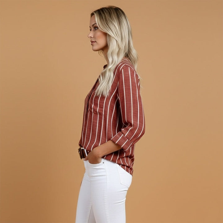 Dulce | Camisa de Linho Risca Vertical Mulher Manga Comprida
