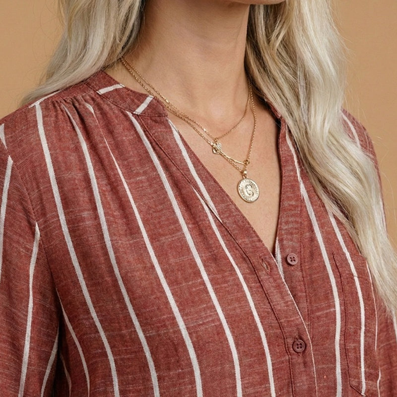 Dulce | Camisa de Linho Risca Vertical Mulher Manga Comprida