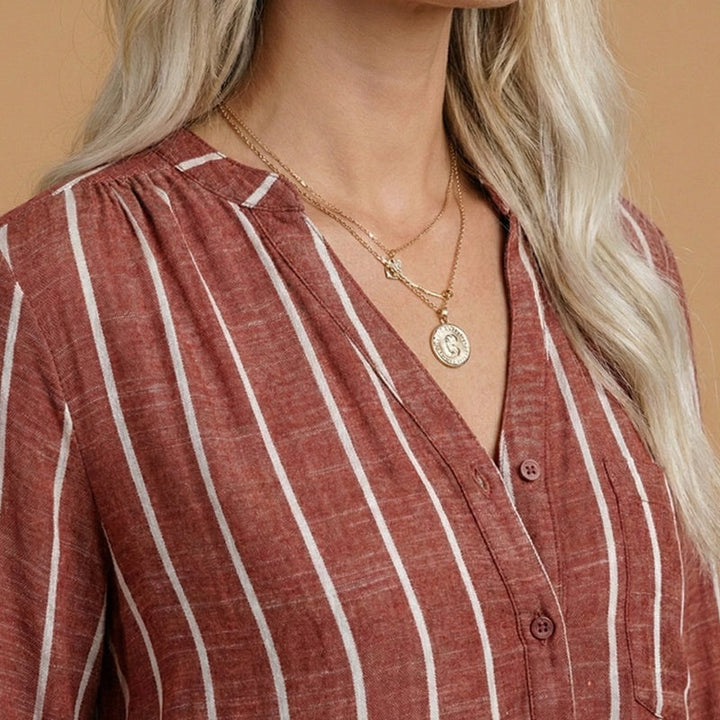 Dulce | Camisa de Linho Risca Vertical Mulher Manga Comprida