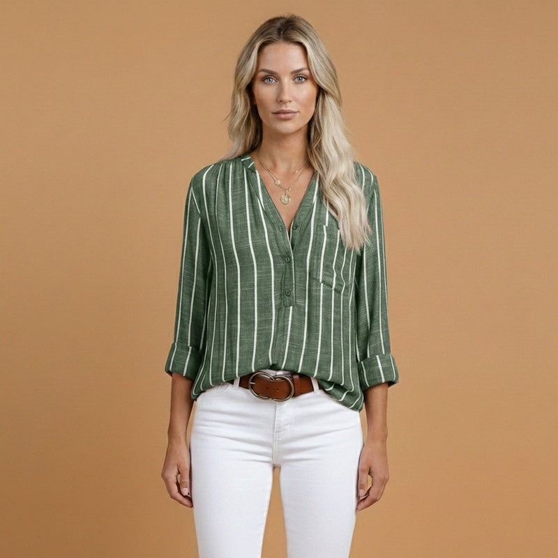 Dulce | Camisa de Linho Risca Vertical Mulher Manga Comprida