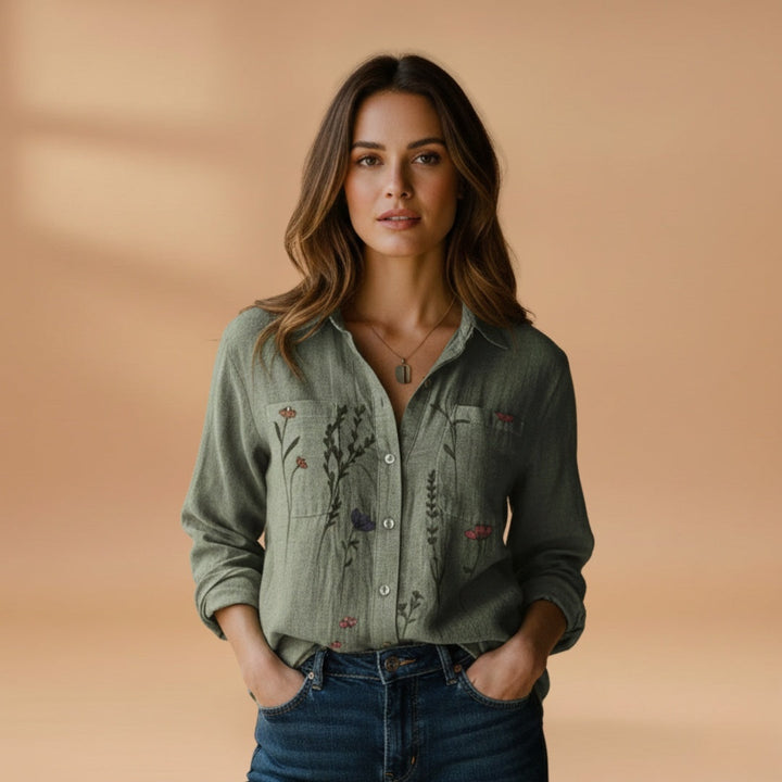 Carolina | Camisa Estampada Manga Comprida Mulher Colarinho Clássico