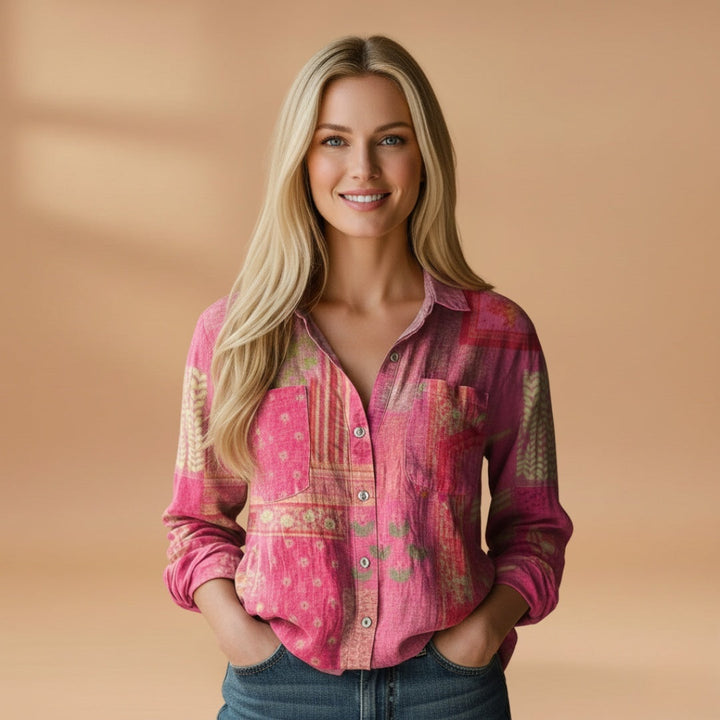 Carolina | Camisa Estampada Manga Comprida Mulher Colarinho Clássico
