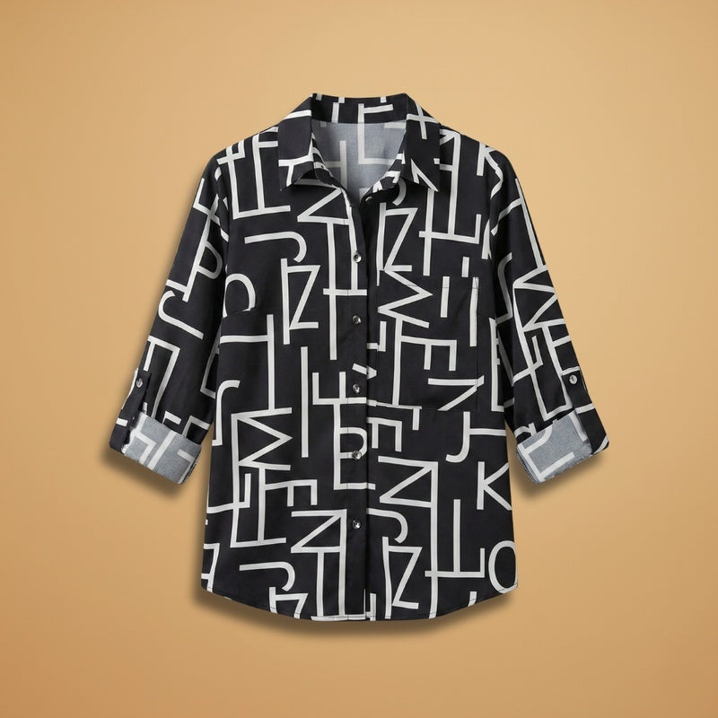 Mariana | Camisa Estampada Mulher Manga Comprida Decote V