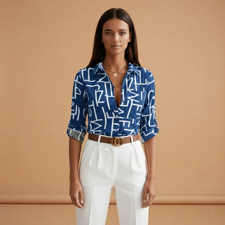 Mariana | Camisa Estampada Mulher Manga Comprida Decote V