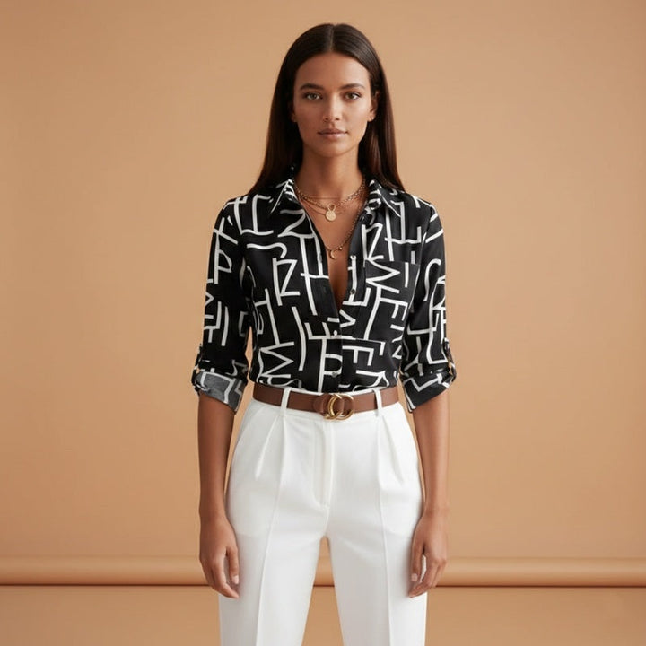 Mariana | Camisa Estampada Mulher Manga Comprida Decote V
