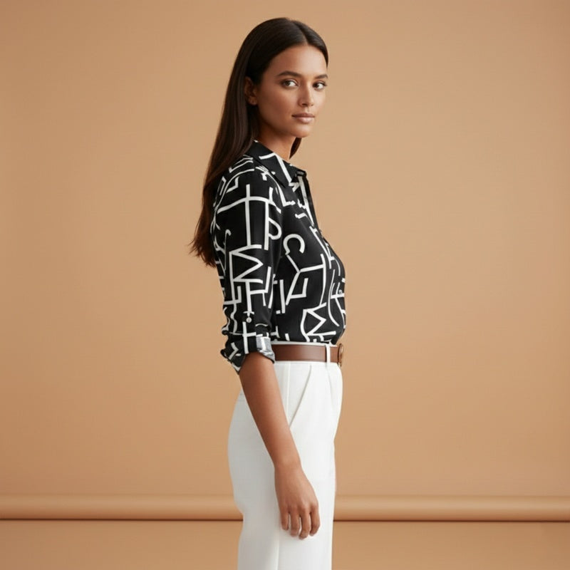 Mariana | Camisa Estampada Mulher Manga Comprida Decote V