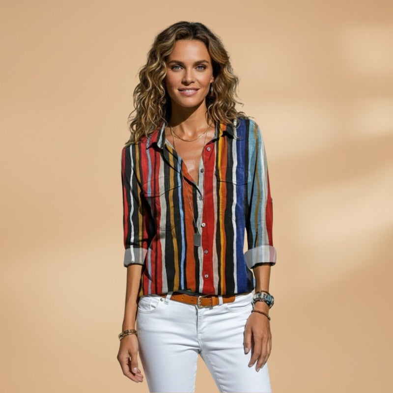 Teresa | Camisa Listrada Mulher Manga Comprida Corte Relaxado