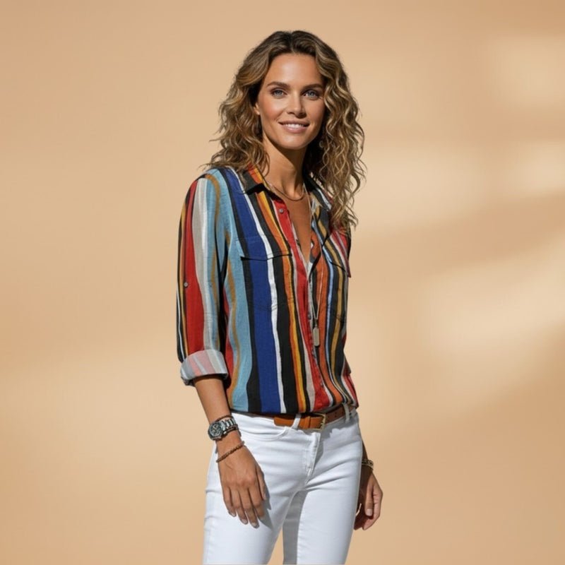 Teresa | Camisa Listrada Mulher Manga Comprida Corte Relaxado