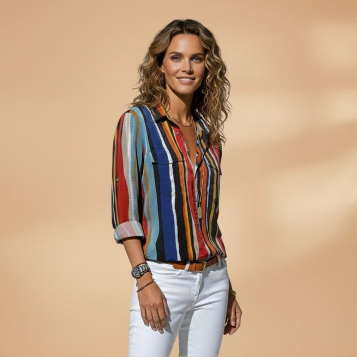 Teresa | Camisa Listrada Mulher Manga Comprida Corte Relaxado
