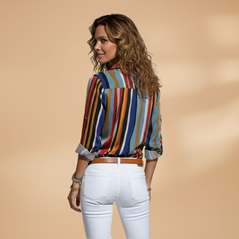 Teresa | Camisa Listrada Mulher Manga Comprida Corte Relaxado