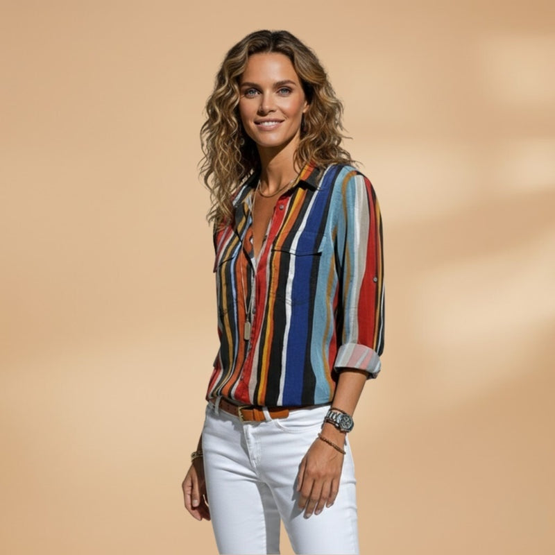 Teresa | Camisa Listrada Mulher Manga Comprida Corte Relaxado