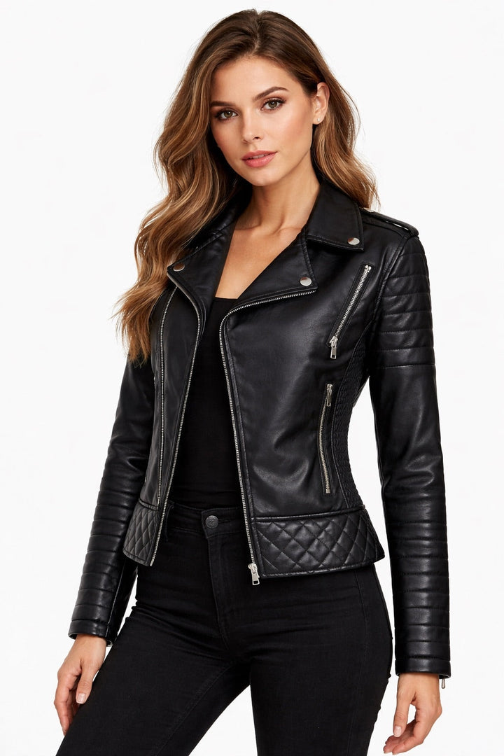 Carla | Casaco Couro Mulher Biker Polipele Acolchoada