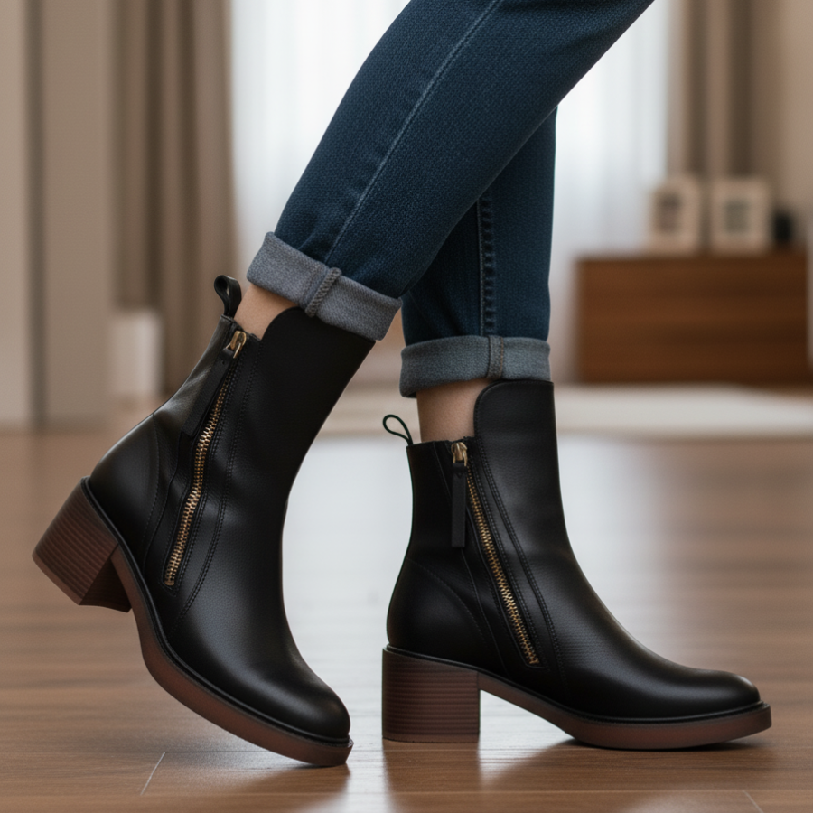 Carla | Chelsea Boots Mulher de Couro Salto Bloco