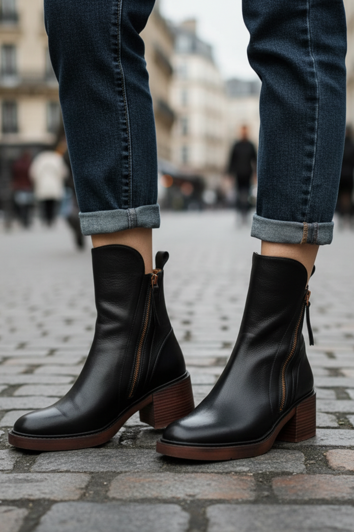 Carla | Chelsea Boots Mulher de Couro Salto Bloco