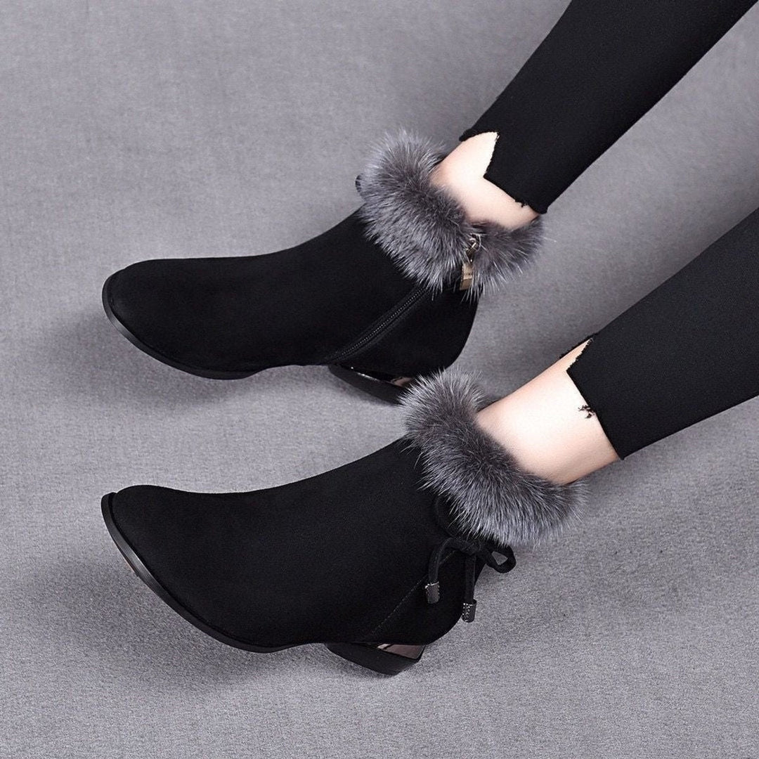 Carminho | Botins de Camurça com Pelo Mulher Salto Bloco