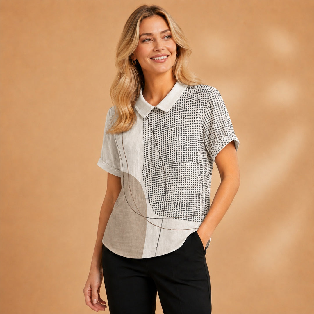 Carminho | Camisa Listrada Geométrica Mulher Manga Curta