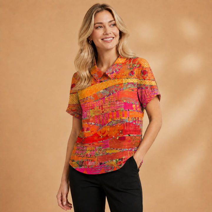 Carminho | Camisa Listrada Geométrica Mulher Manga Curta