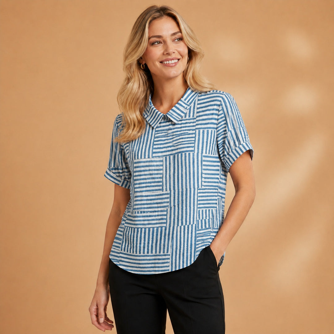Carminho | Camisa Listrada Geométrica Mulher Manga Curta