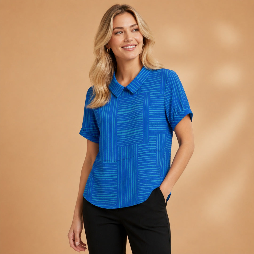 Carminho | Camisa Listrada Geométrica Mulher Manga Curta
