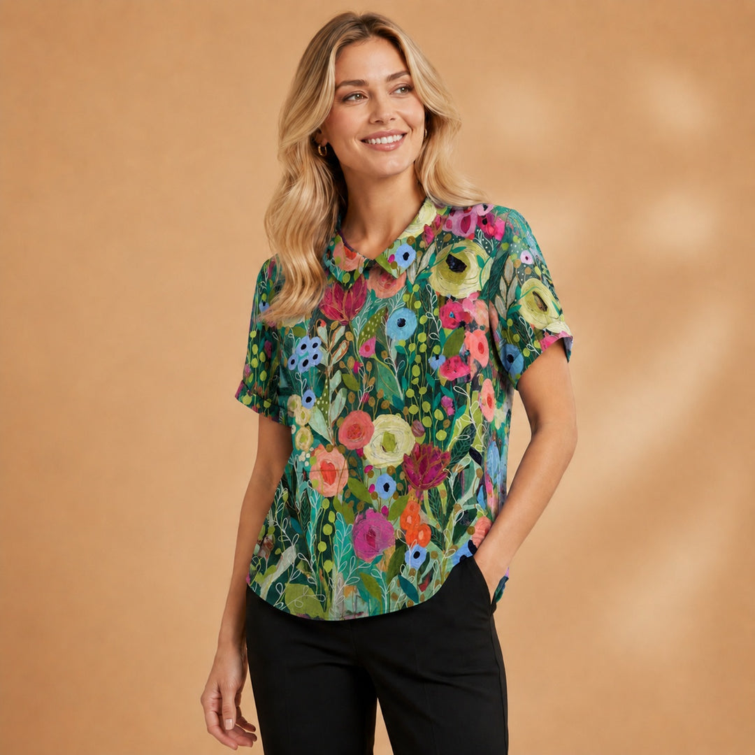 Carminho | Camisa Listrada Geométrica Mulher Manga Curta