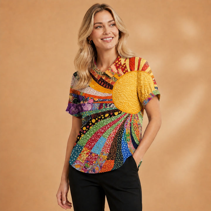 Carminho | Camisa Listrada Geométrica Mulher Manga Curta